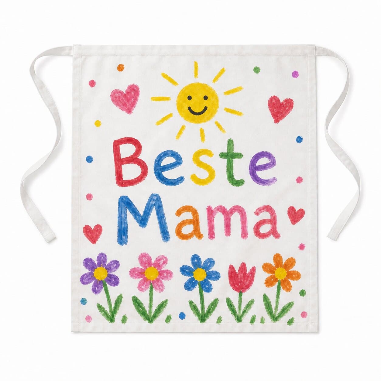 Bistroschürze bemalt mit 'Beste Mama', Sonne und Blumen