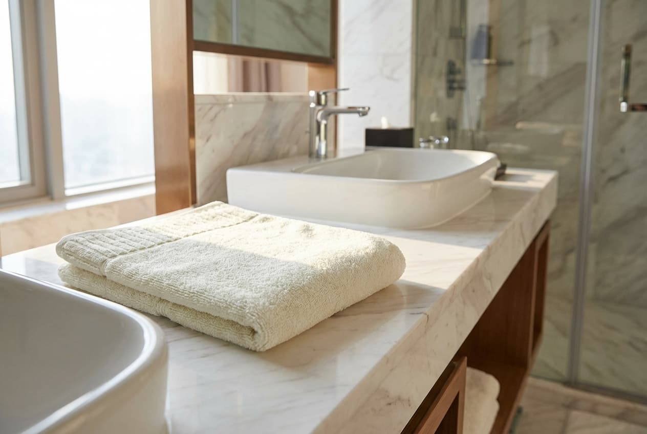 Roma/Maria Handtuch – Roma/Maria Handtuch 50x100 cm in Naturfarbe – modern hotel bathroom – Weberei Pahl