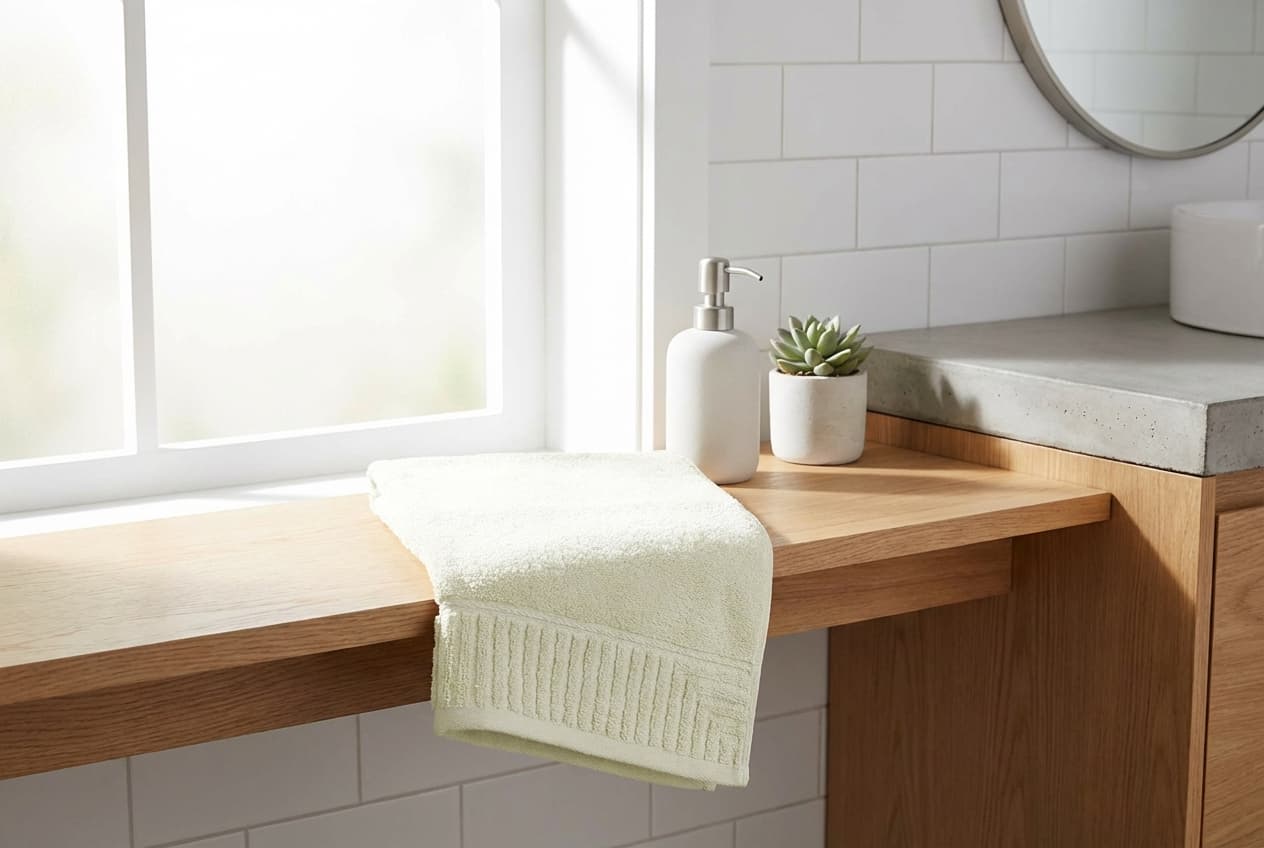 Roma/Maria Handtuch – Roma/Maria Handtuch – elegantes Microgewebe mit römischer Bordüre in Natur – minimalist Scandinavian bath...