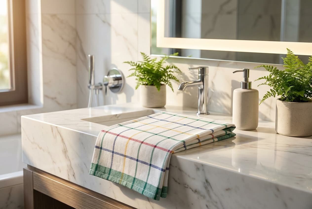 Paris/Lisa Geschirrtuch – Paris Lisa Geschirrtuch 50x70 cm in Grün, 100% Baumwolle kariert – modern hotel bathroom – Weberei Pahl