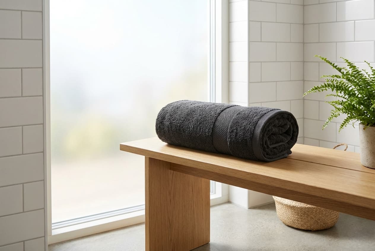 Capri/Gina Badeschal – Capri/Gina Badeschal exklusives Frottiergewebe – minimalist Scandinavian bathroom – Weberei Pahl