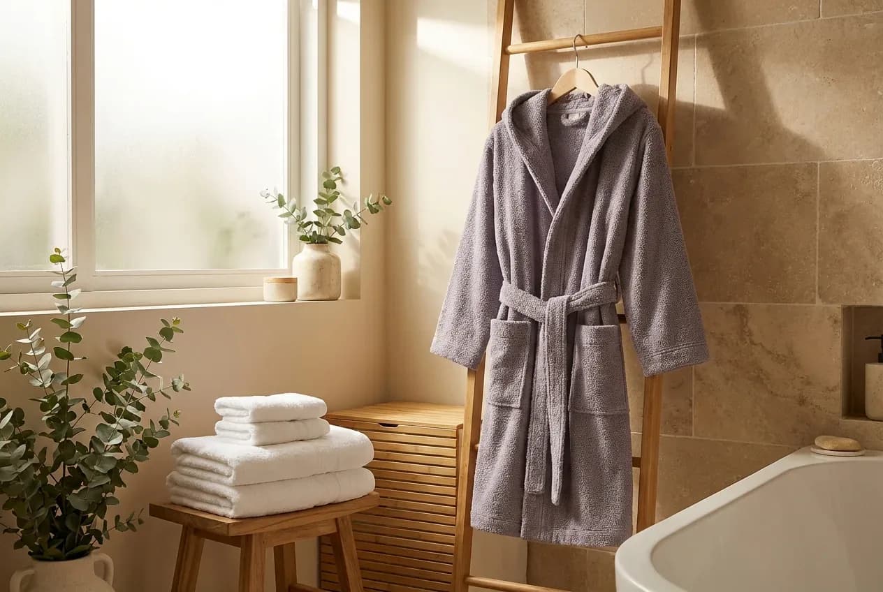 Riva/Gina Bademantel mit Kapuze – Riva/Gina Bademantel mit Kapuze in Grau – Flauschiges Frottiergewebe aus 100% Baumwolle – spa...