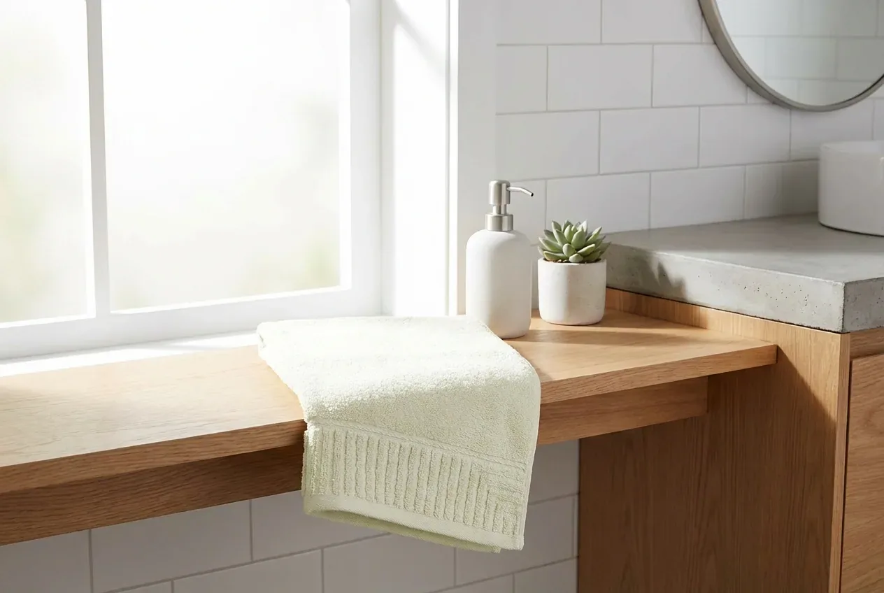 Roma/Maria Handtuch – Roma/Maria Handtuch – elegantes Microgewebe mit römischer Bordüre in Natur – minimalist Scandinavian bath...