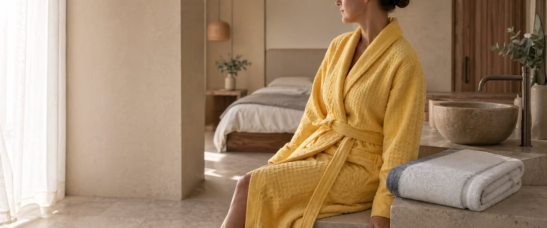 Bad und Wellness: Lifestylefoto auf Basis echter Weberei Pahl Produktfotos