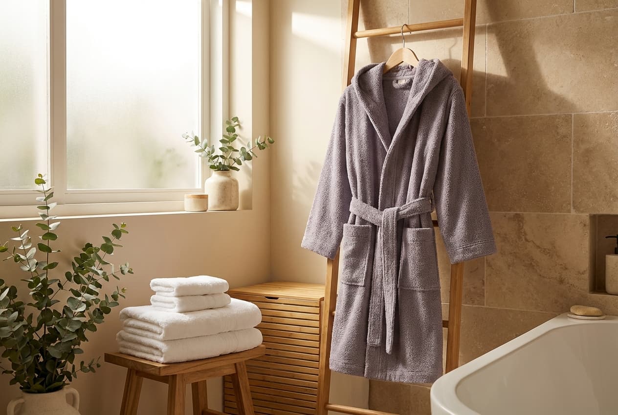 Riva/Gina Bademantel mit Kapuze – Riva/Gina Bademantel mit Kapuze in Grau – Flauschiges Frottiergewebe aus 100% Baumwolle – spa...